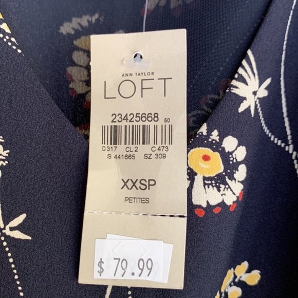NWT - Loft Women’s Petite Blue Floral Midi Dress (Size XXSP) - Picture 3 of 5